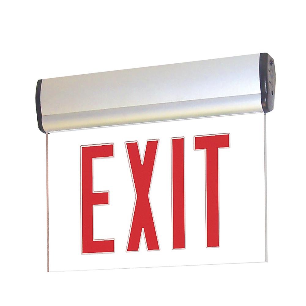 Surface Adjustable LED Edge-Lit Exit Sign, Battery Backup, 6&#34; Red Letters, Single Face / Clear