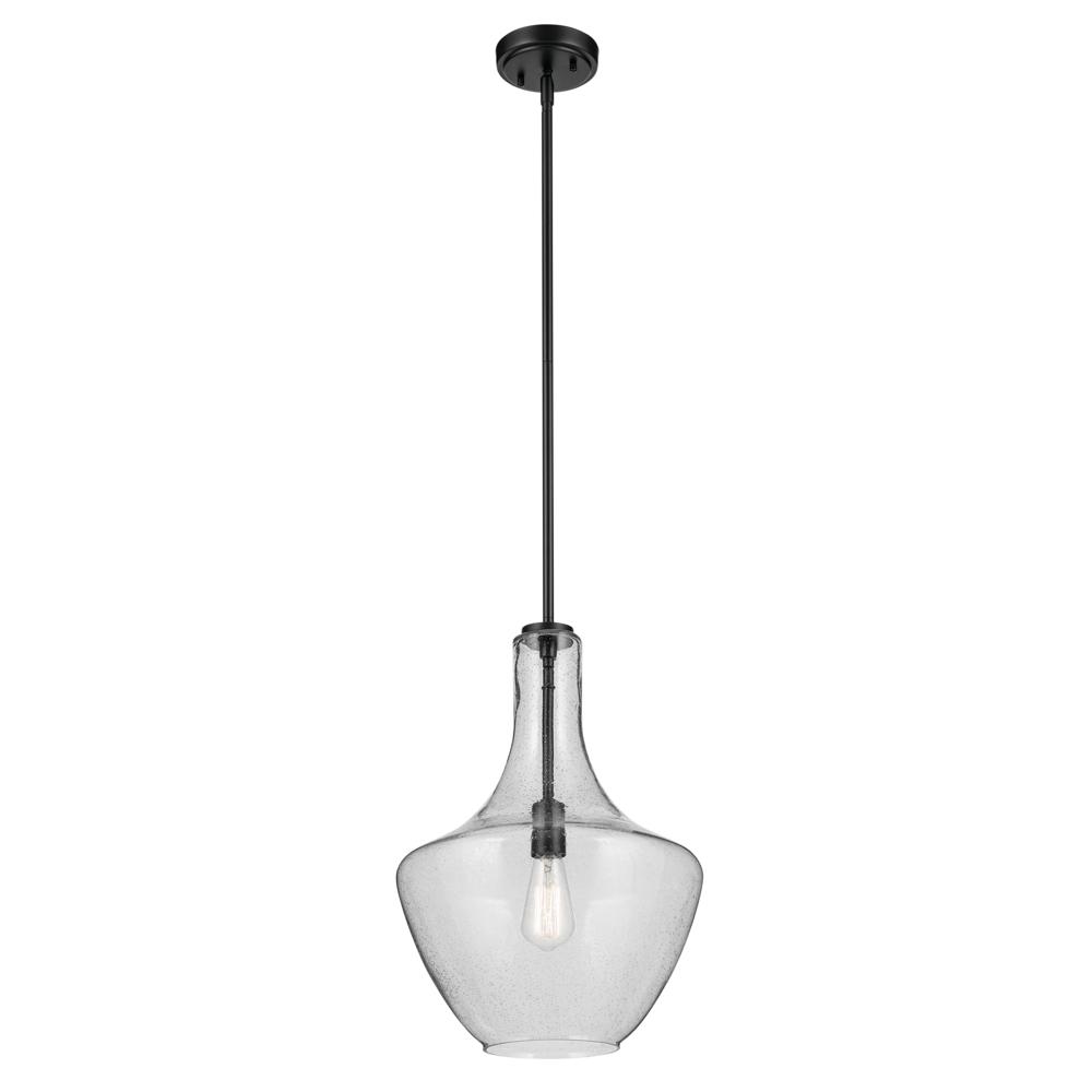 Everly 19.75&#34; 1-Light Bell Pendant with Clear Seeded Glass in Black