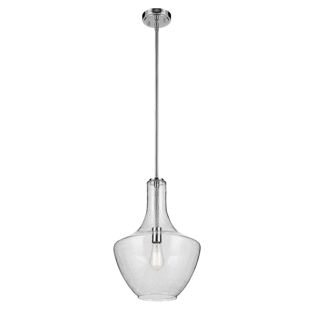 Everly 19.75&#34; 1-Light Bell Pendant with Clear Seeded Glass in Chrome