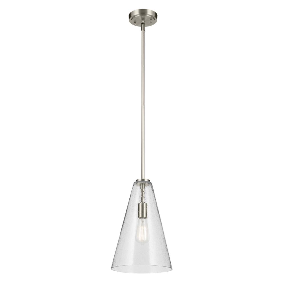 Everly 15.25&#34; 1-Light Cone Pendant with Clear Seeded Glass in Brushed Nickel