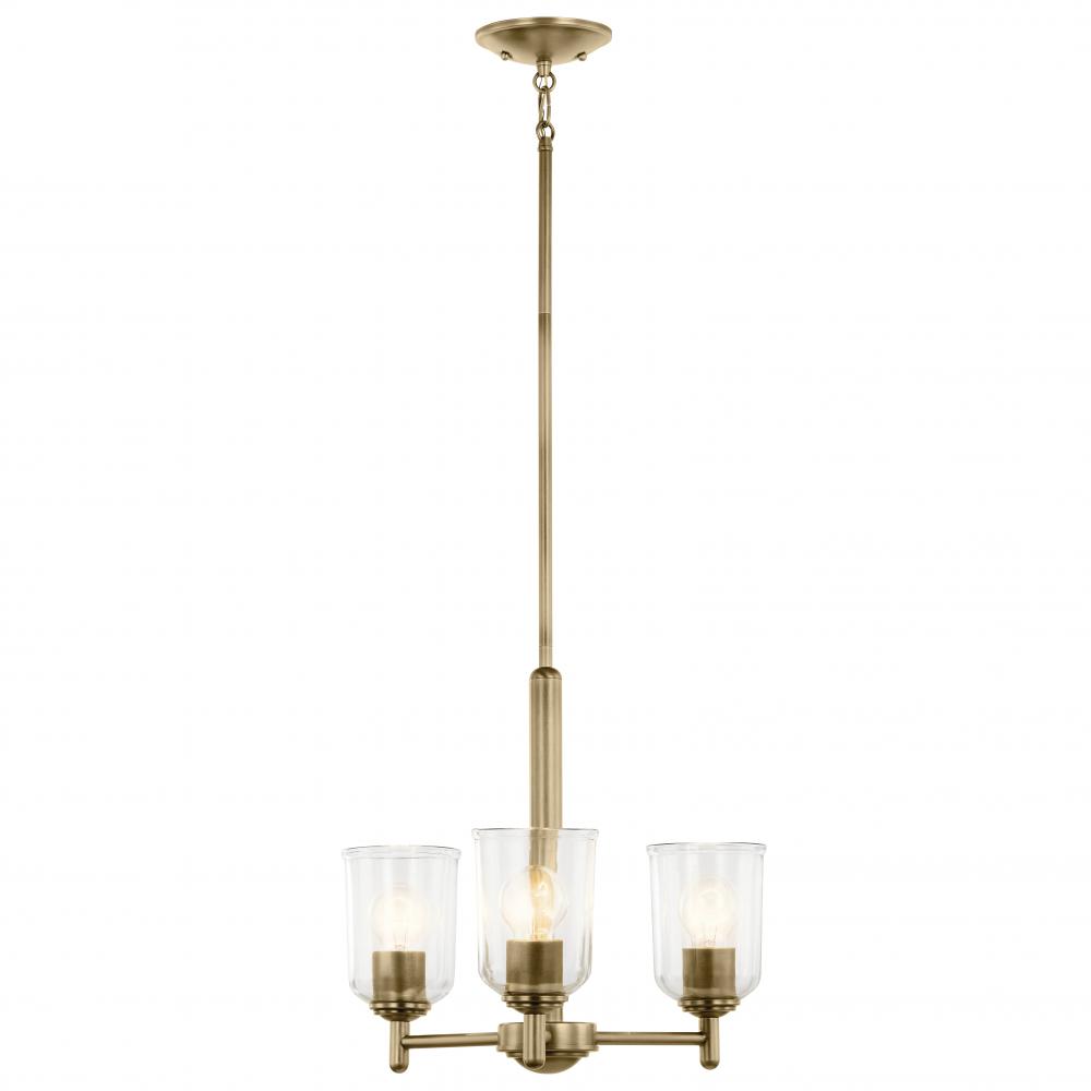 Shailene 15.25&#34; 3-Light Mini Chandelier with Clear Glass in Natural Brass