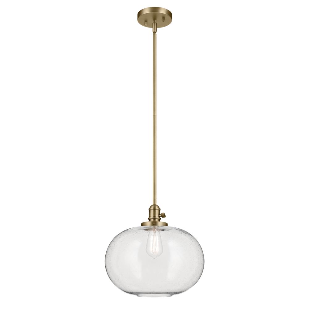 Avery 14&#34; 1-Light Globe Pendant with Clear Seeded Glass in Natural Brass