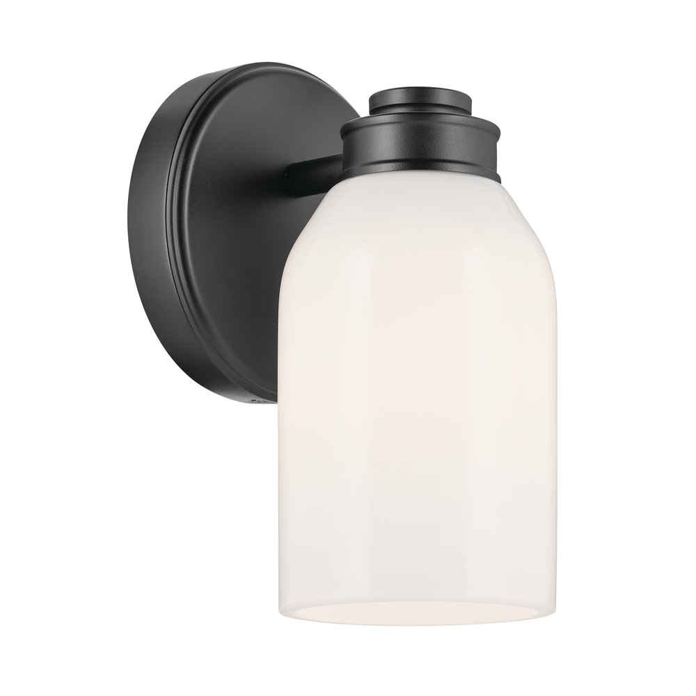 Shae 8.25&#34; 1-Light Wall Sconce with White Opal Glass in Black