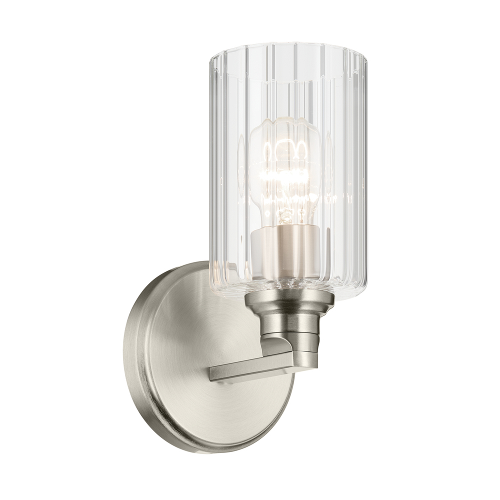 Gioe 9.5&#34; 1-Light Wall Sconce with Clear Fluted Glass in Brushed Nickel