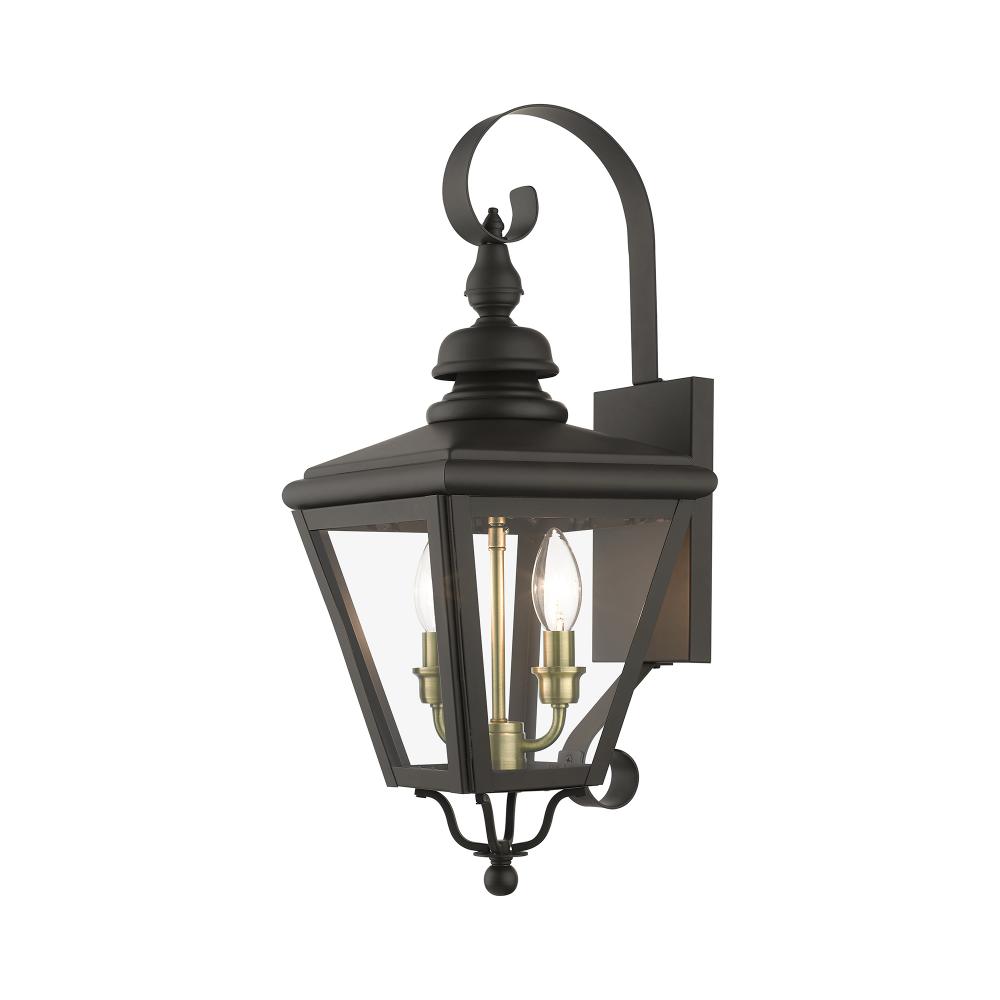 2 Light Bronze Outdoor Medium Wall Lantern with Antique Brass Finish Cluster