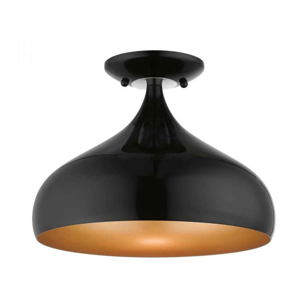 1 Light Shiny Black Semi-Flush Mount