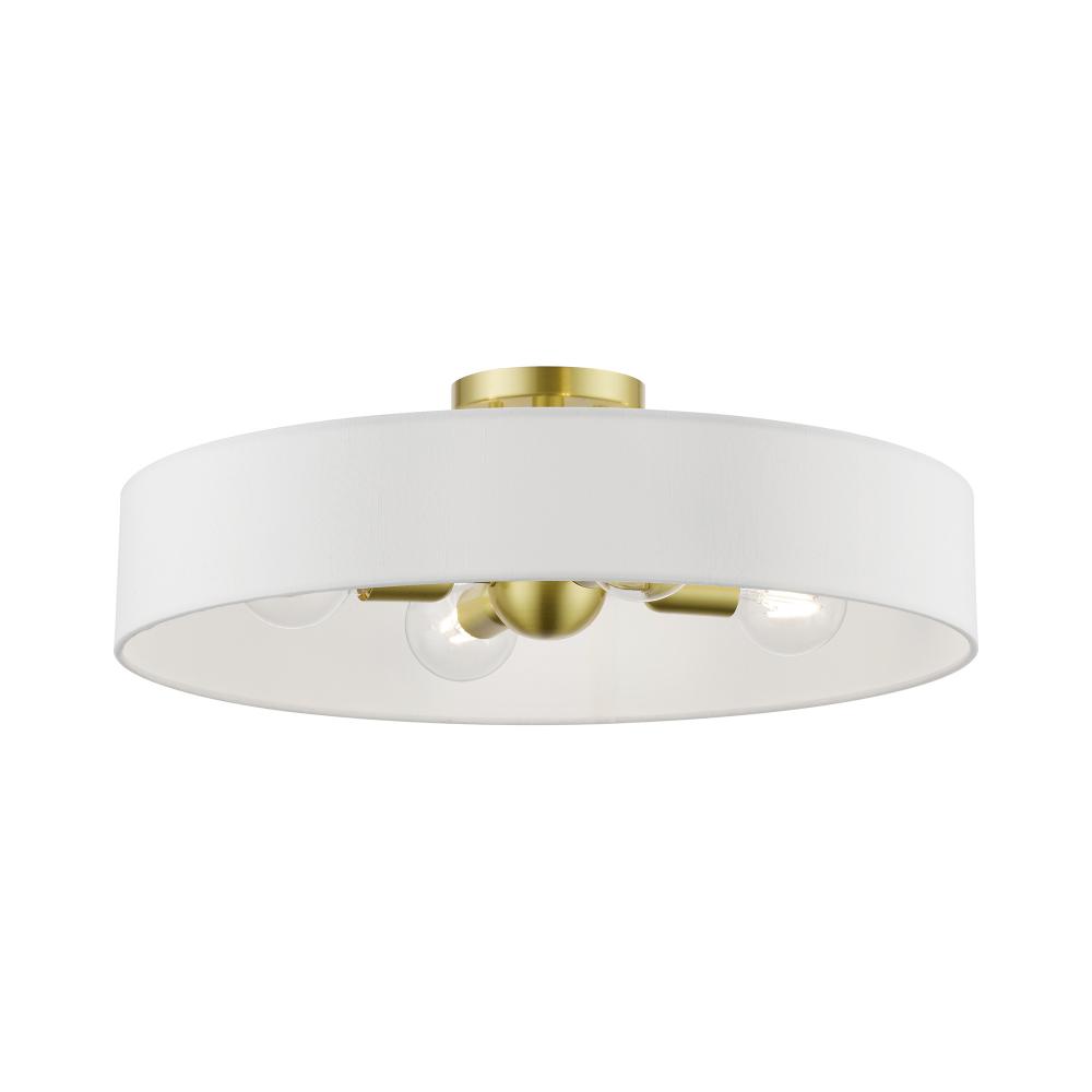 4 Light Satin Brass with Shiny White Accents Large Semi-Flush