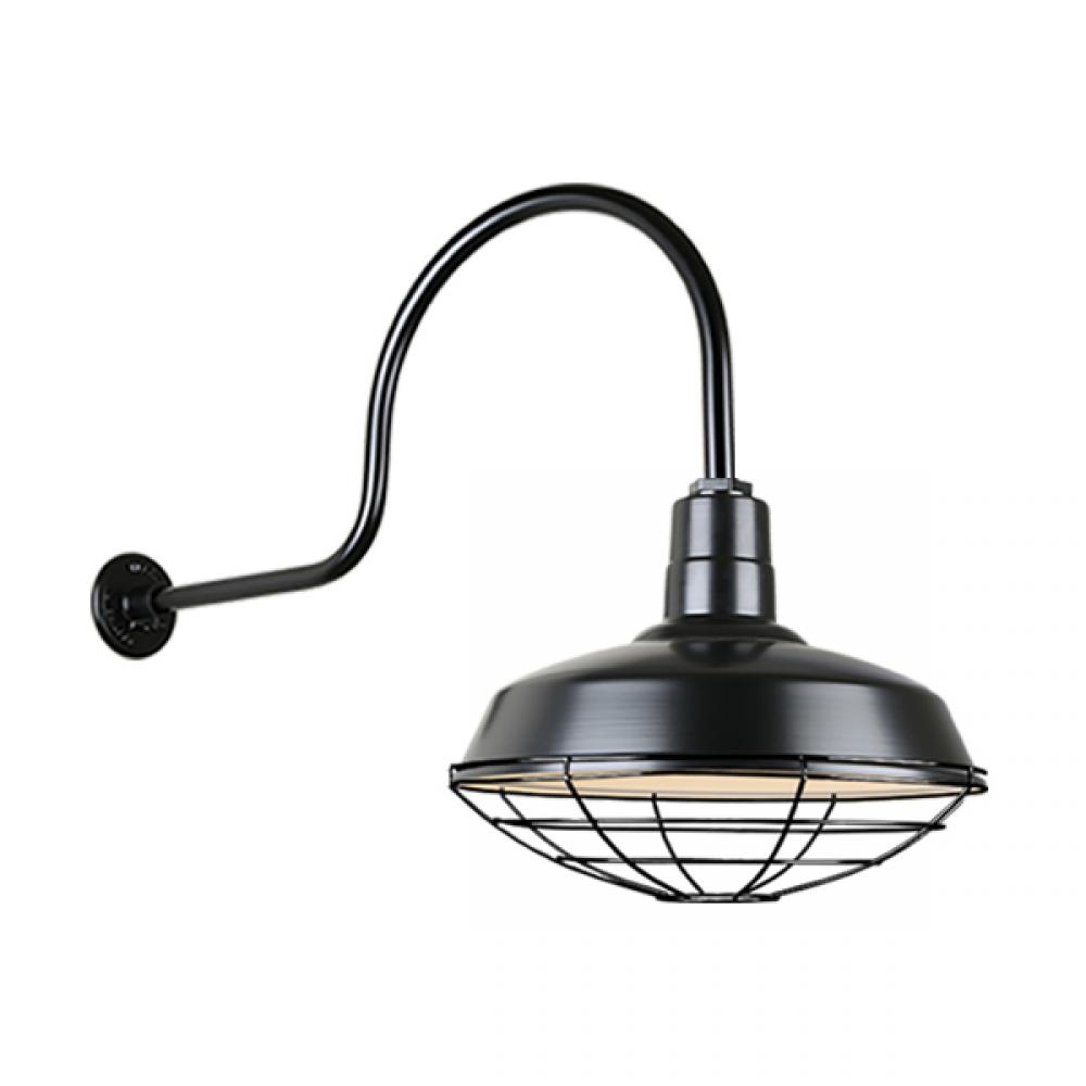 18&#34; Gooseneck Light Warehouse Shade, QSNHL-C Arm, Wire Guard Accessory