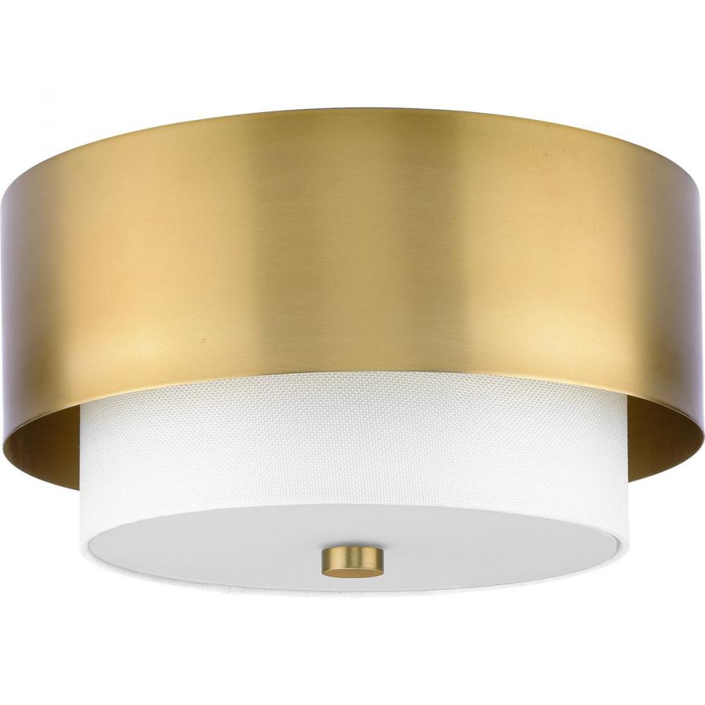 Silva Collection Two-Light Brushed Bronze White Linen Shade 14&#34; Flush Mount