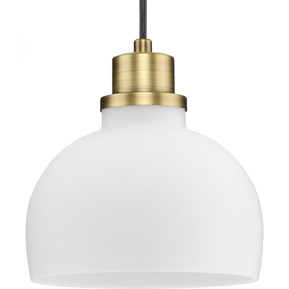 Garris Collection One-Light Vintage Brass Etched Opal  Glass Transitional Mini-Pendant
