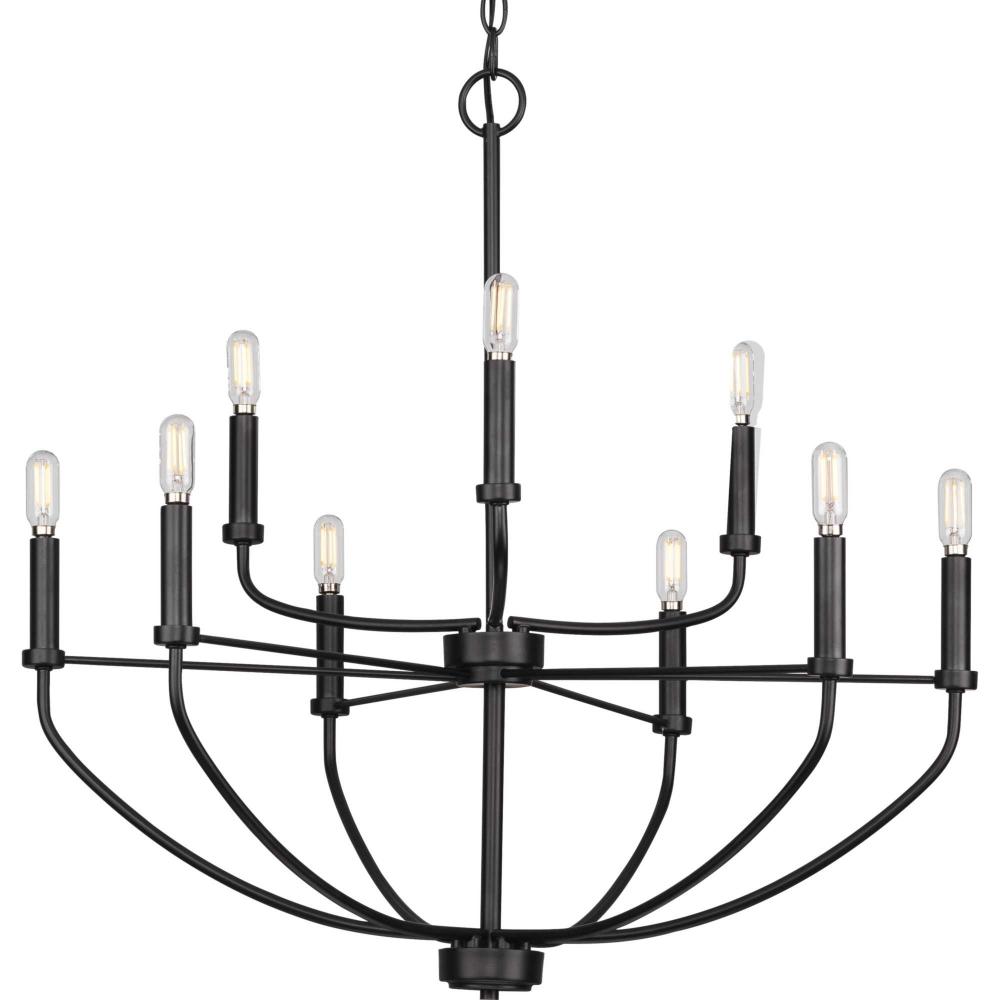 Leyden Collection Nine-Light Matte Black Farmhouse Style Chandelier Light