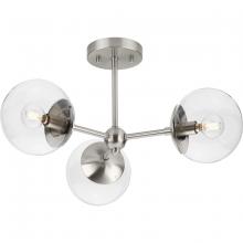 Progress P350235-009 - Atwell Collection Three-Light Brushed Nickel Mid-Century Modern Semi-Flush Mount