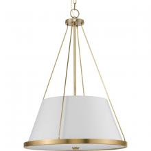 Progress P500357-163 - Saffert Collection Three-Light New Traditional Vintage Brass White Linen Glass Pendant Light