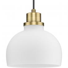 Progress P500406-163 - Garris Collection One-Light Vintage Brass Etched Opal  Glass Transitional Mini-Pendant