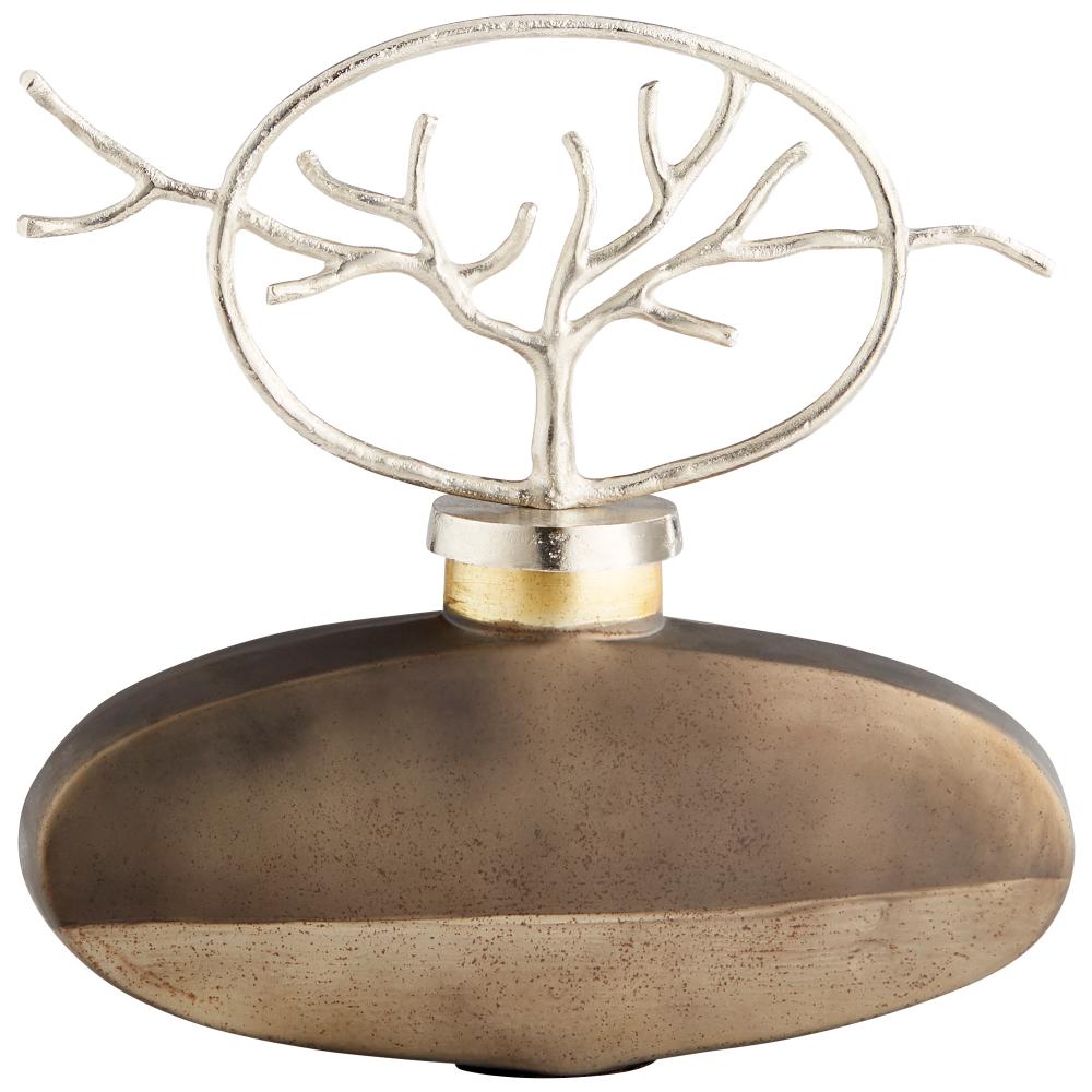Round Viewleaf Sculpture Black Onyx And Nickel - Medium
