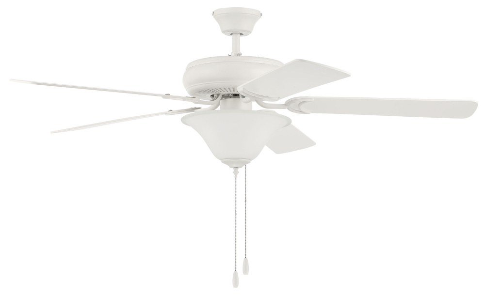 52&#34; Ceiling Fan w/Blades & Bowl Light Kit White Glass