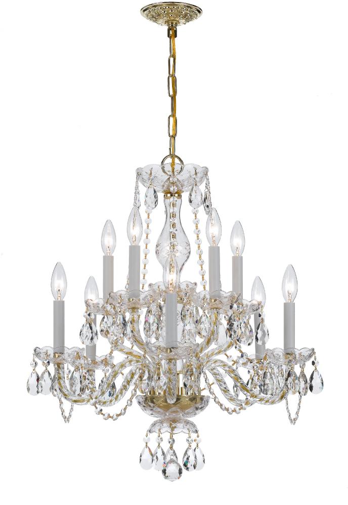 Traditional Crystal 10 Light Clear Italian Crystal Polished Brass Chandelier