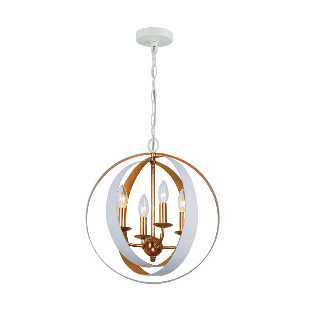 Luna 4 Light Matte White + Antique Gold Sphere Mini Chandelier