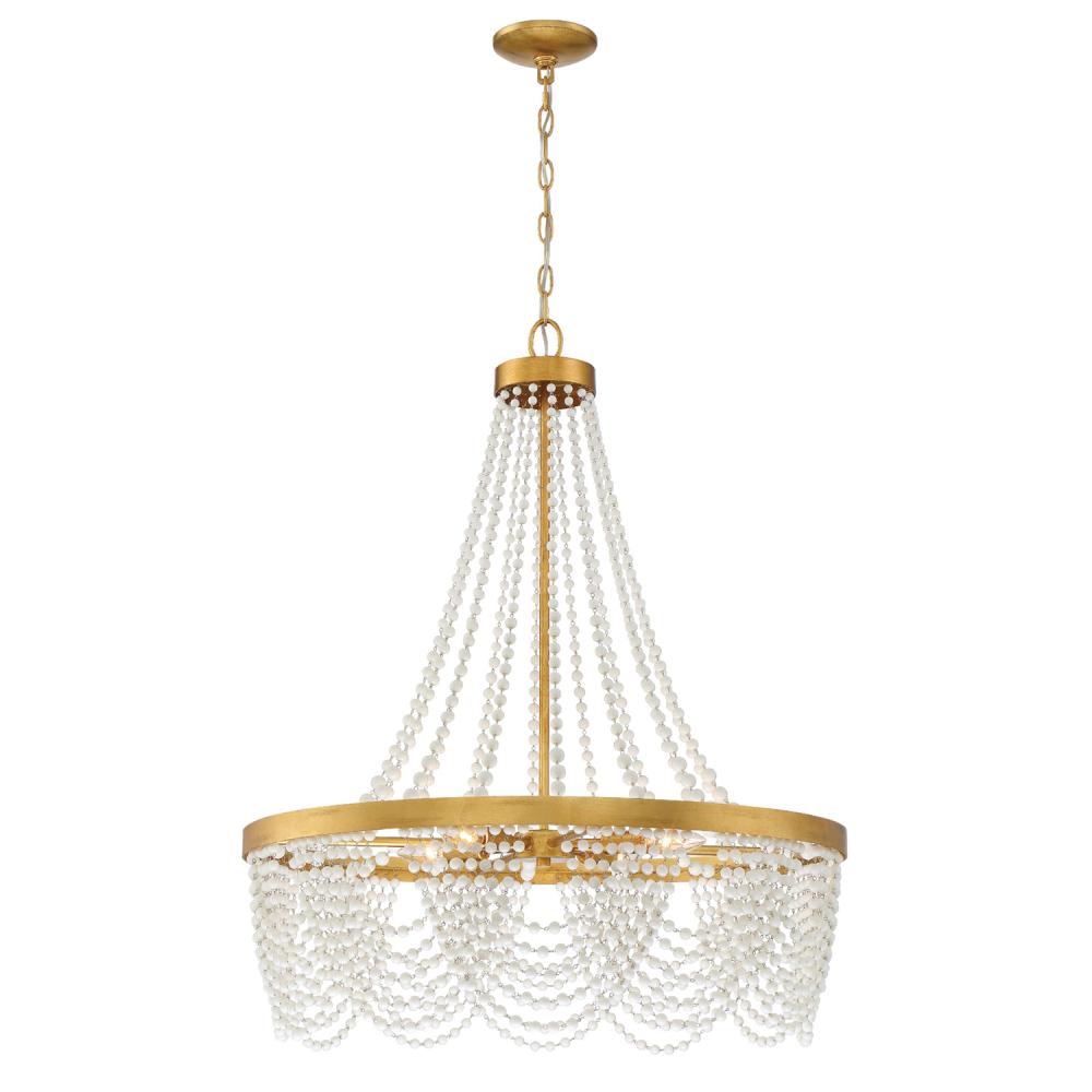 Fiona 4 Light Antique Gold Chandelier with White Beads