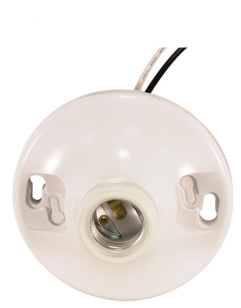 White Phenolic On-Off Pull Chain Ceiling Receptacle; 6&#34; AWM B/W Leads 105C; 4-1/2&#34; Diameter;