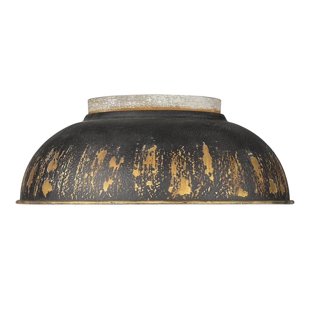 Kinsley Flush Mount in Aged Galvanized Steel with Antique Black Iron Shade