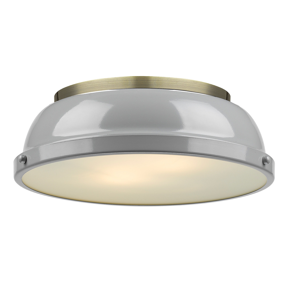 Duncan 14&#34; Flush Mount in Aged Brass with a Gray Shade