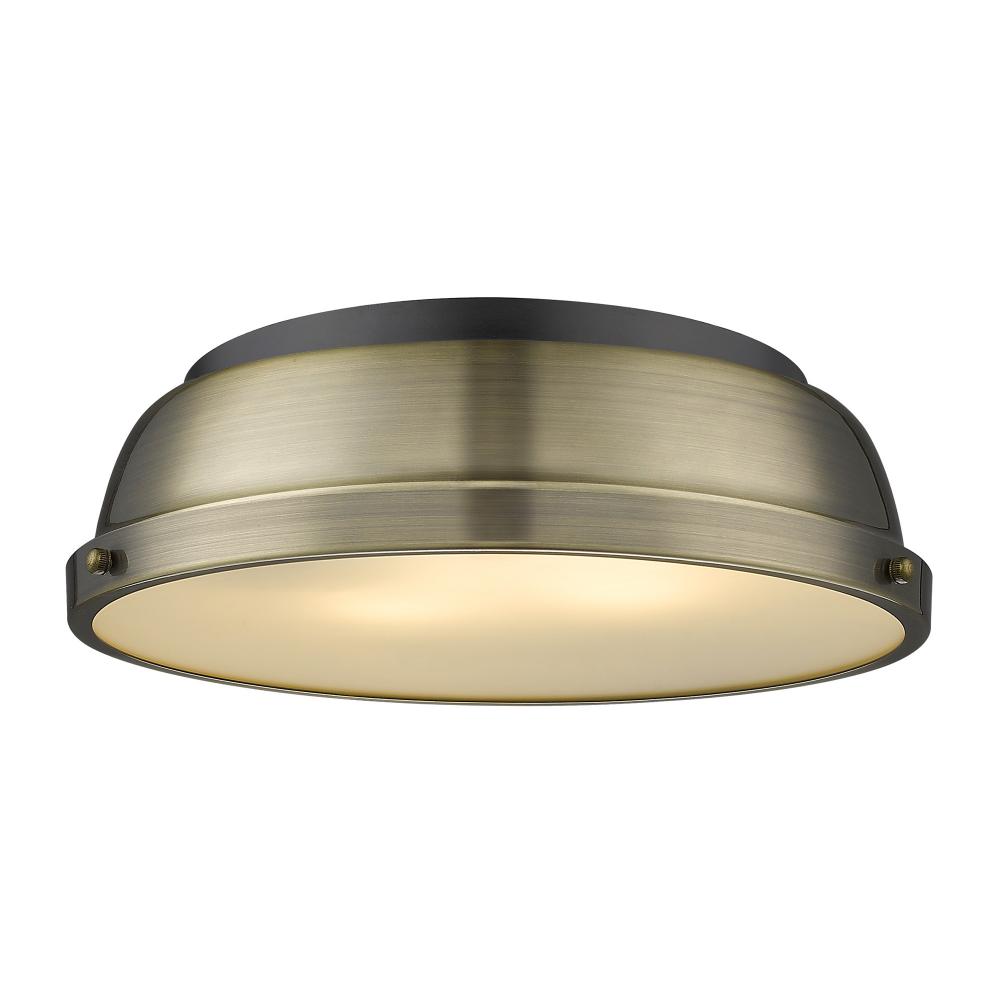 Duncan 14&#34; Flush Mount in Matte Black with Aged Brass