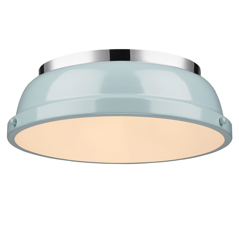 Duncan 14&#34; Flush Mount in Chrome with a Seafoam Shade