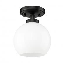 Golden 4855-FM BLK-VMG - Galveston BLK Flush Mount in Matte Black with Vintage Milk Glass Shade