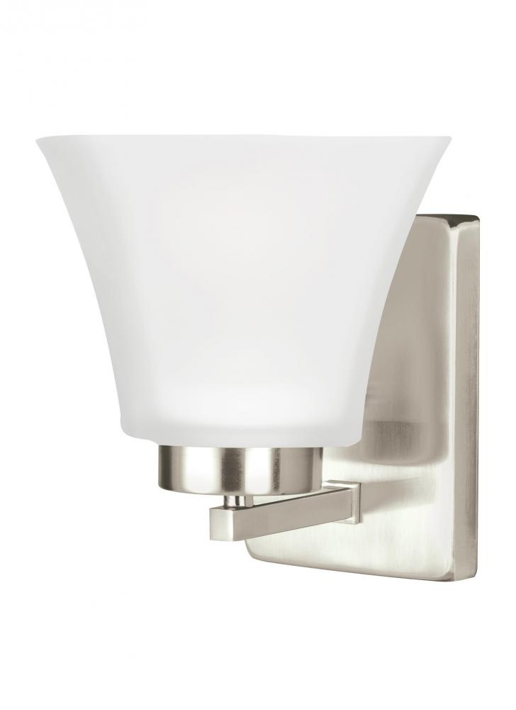 Bayfield contemporary 1-light LED indoor dimmable bath vanity wall sconce in brushed nickel silver f