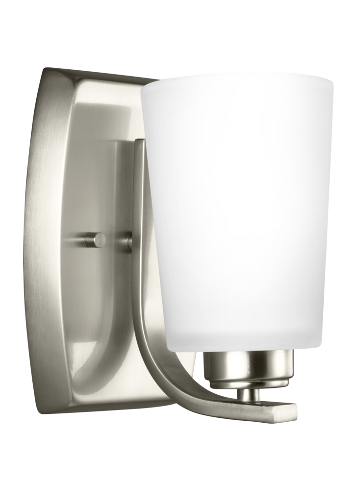 Franport transitional 1-light LED indoor dimmable bath vanity wall sconce in brushed nickel silver f