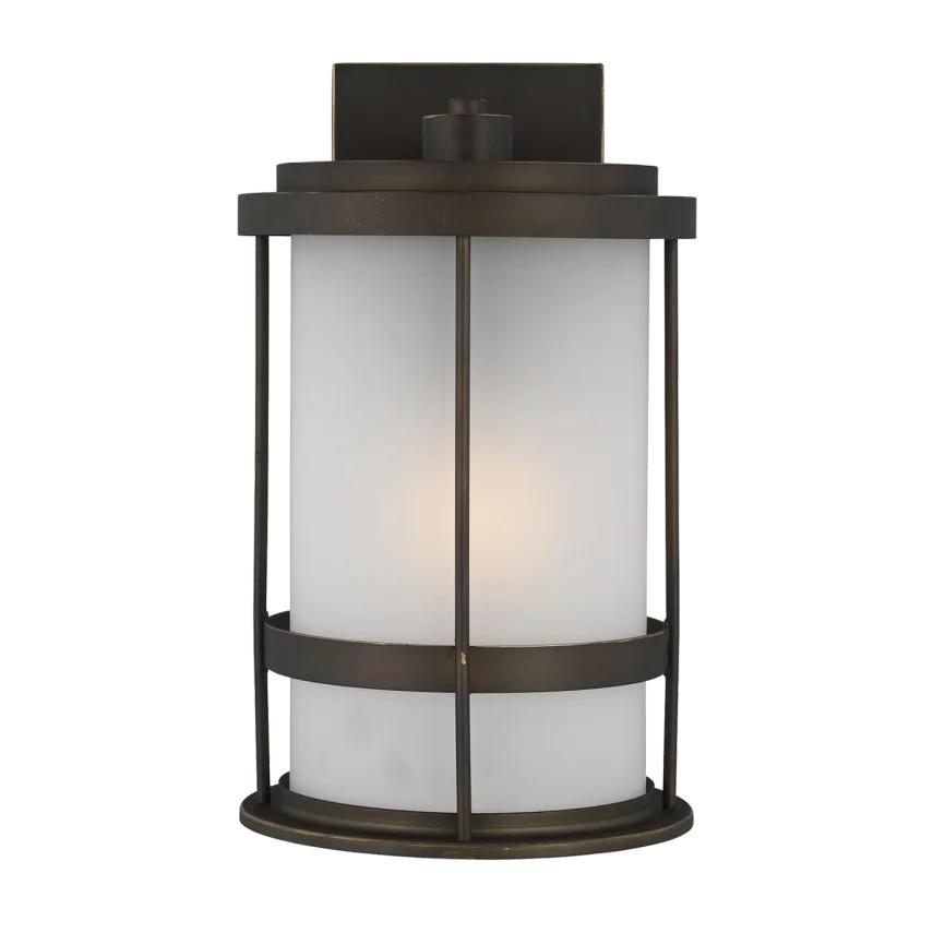 Wilburn modern 1-light LED outdoor exterior medium wall lantern sconce in antique bronze finish with