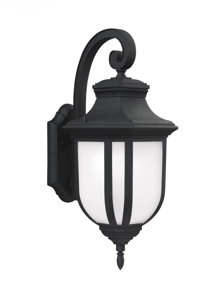 Childress traditional 1-light LED outdoor exterior large wall lantern sconce in black finish with sa