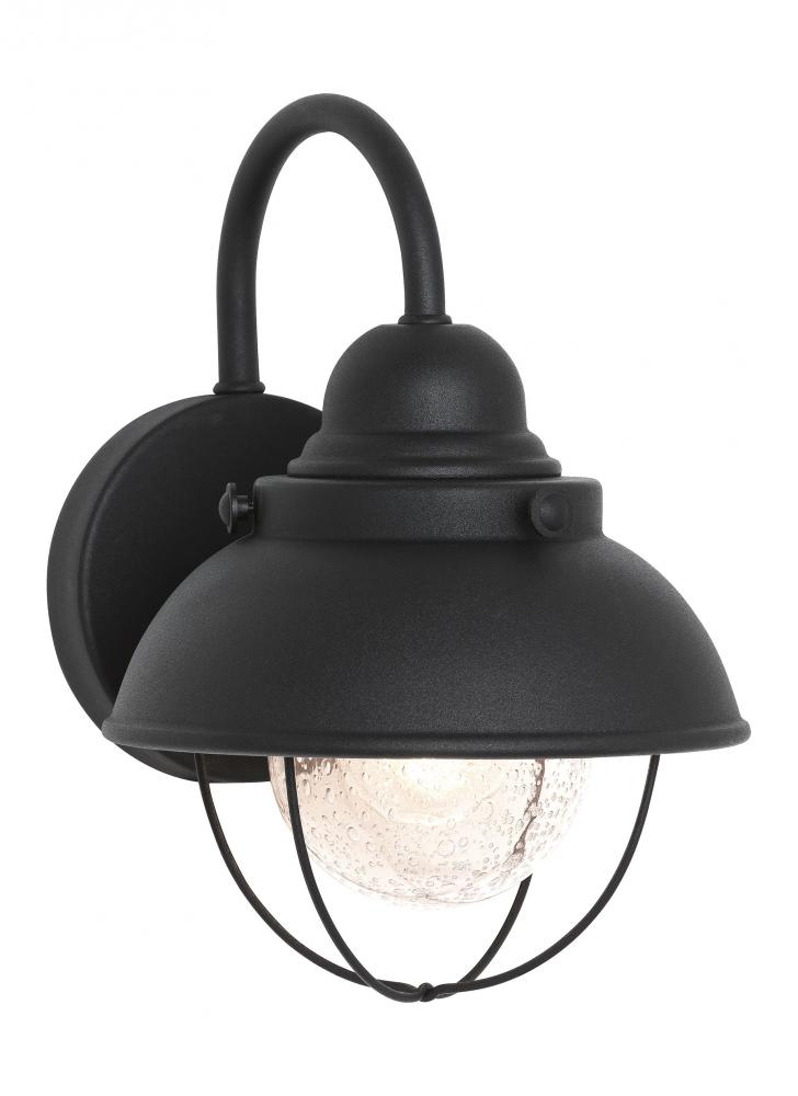 Sebring transitional 1-light LED outdoor exterior small wall lantern sconce in black finish with cle