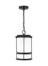 Generation Lighting 6290901EN3-12 - Wilburn modern 1-light LED outdoor exterior ceiling hanging pendant lantern in black finish with sat