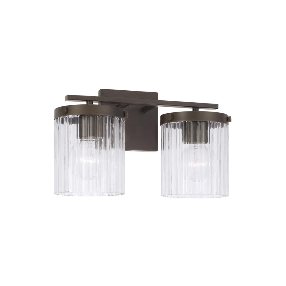 2-Light Vanity in Oil Rubbed Bronze with Clear Beveled Fluted Glass