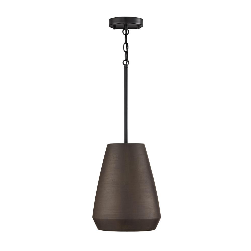 1-Light Handcrafted Terracotta Pendant in Umber and Matte Black