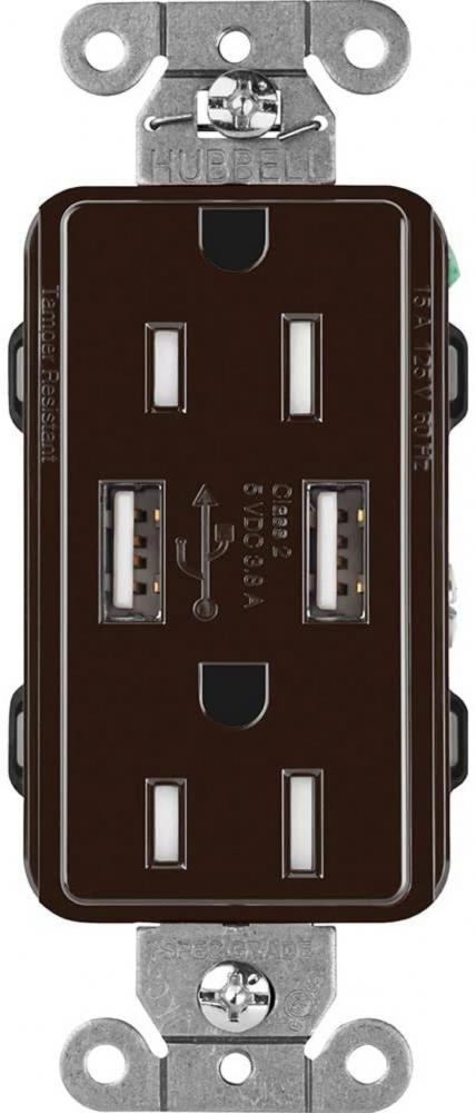 CA 15A USB TAMPER RESIST BROWN