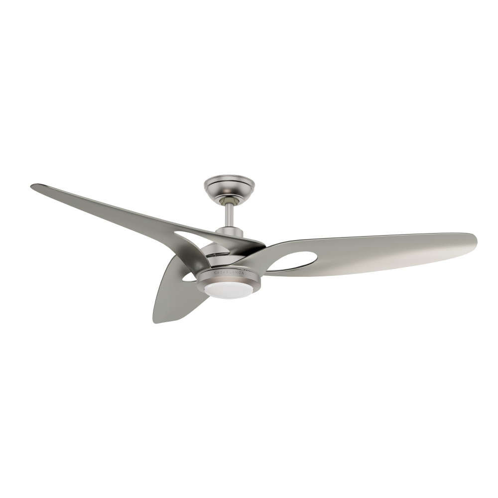Casablanca 60&#34; Inez ENERGY STAR® Brushed Nickel Damp Rated Ceiling Fan w/ LED Lt Kit & Wall Cont