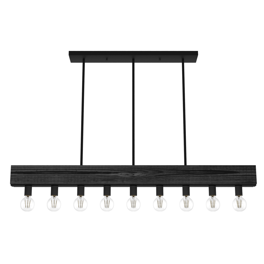 Hunter Donelson Natural Black Iron and Dark Ash 9 Light Chandelier Ceiling Light Fixture