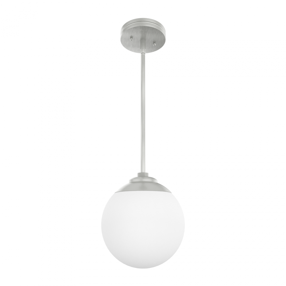 Hunter Hepburn Brushed Nickel with Cased White Glass 1 Light Pendant Ceiling Light Fixture