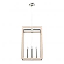 Hunter 19695 - Hunter Squire Manor Brushed Nickel and Bleached Wood 4 Light Pendant Ceiling Light Fixture