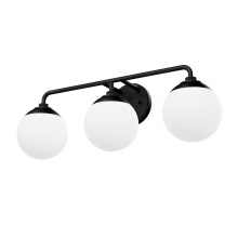 Hunter 45226 - Hunter Hepburn Matte Black with Cased White Glass 3 Light Bathroom Vanity Wall Light Fixture