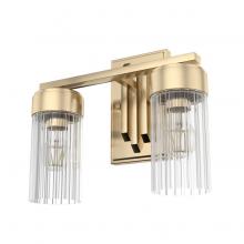 Hunter 19682 - Hunter Gatz Alturas Gold with Clear Fluted Glass 2 Light Bathroom Vanity Wall Light Fixture