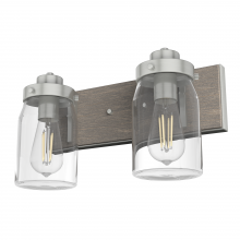 Hunter 48019 - Hunter Devon Park Brushed Nickel and Grey Wood with Clear Glass 2 Light Bathroom Vanity Wall Light