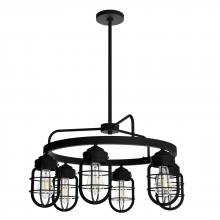 Hunter 19666 - Hunter Starklake Natural Black Iron 6 Light Chandelier Ceiling Light Fixture