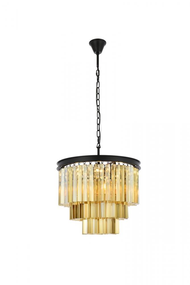 Sydney 9 Light Matte Black Chandelier Golden Teak (Smoky) Royal Cut Crystal