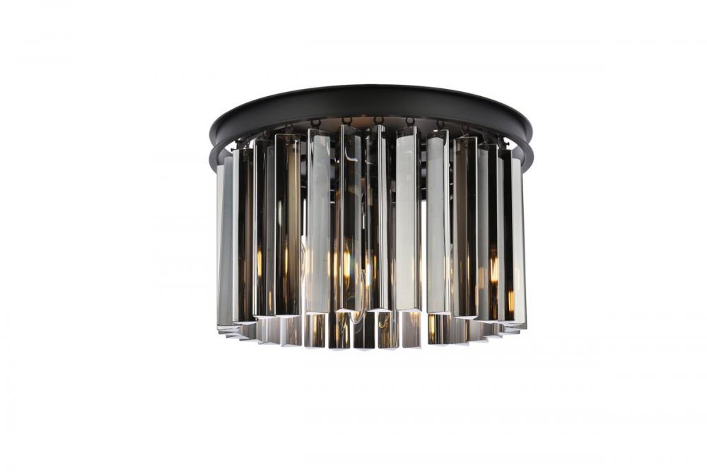 Sydney 3 Light Matte Black Flush Mount Silver Shade (Grey) Royal Cut Crystal