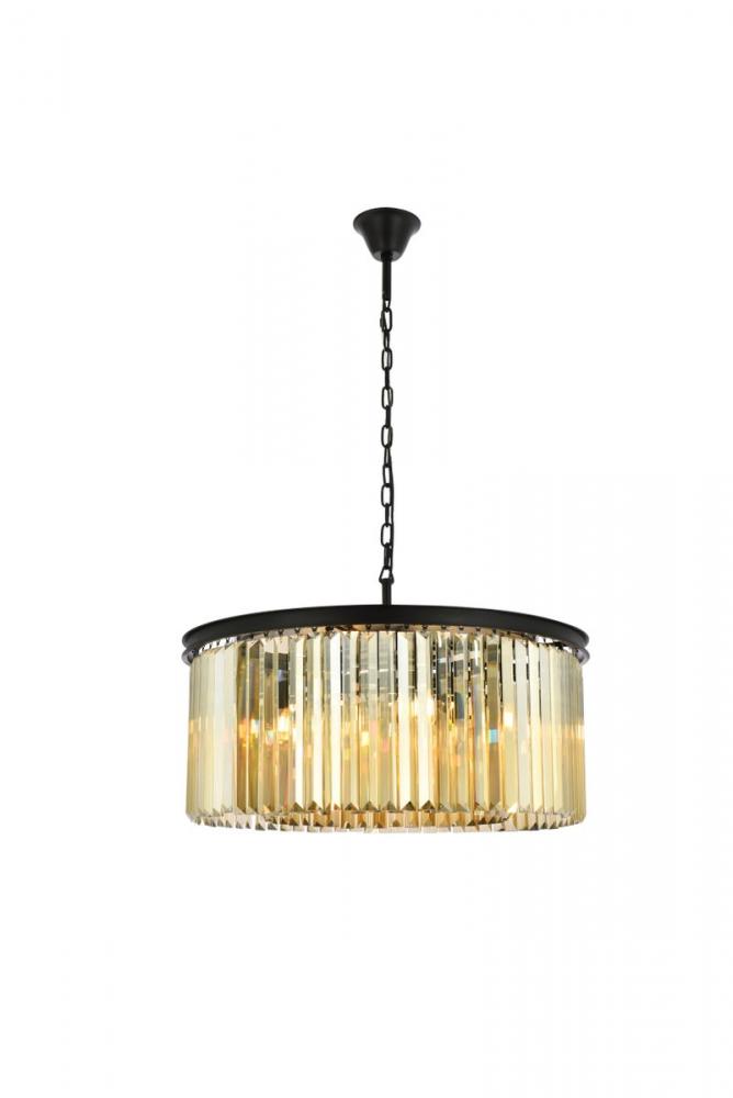 Sydney 8 Light Matte Black Chandelier Golden Teak (Smoky) Royal Cut Crystal