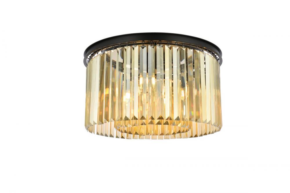 Sydney 8 Light Matte Black Flush Mount Golden Teak (Smoky) Royal Cut Crystal